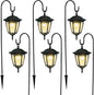 Dynaming 6 Pack Solar Hanging Lights Outdoor, Solar Powered Garden Decorative Lanterns with 6 x 38 Inch Shepherd Hooks, Waterproof Landscape Lighting for Lawn Patio Yard Pathway Driveway, Warm White