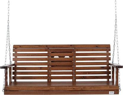 VEVOR Wooden Porch Swing 5 ft, Patio Bench Swing for Courtyard & Garden, Upgraded 880 lbs Strong Load Capacity, Heavy Duty Swing Chair Bench with Hanging Chains for Outdoors, Brown