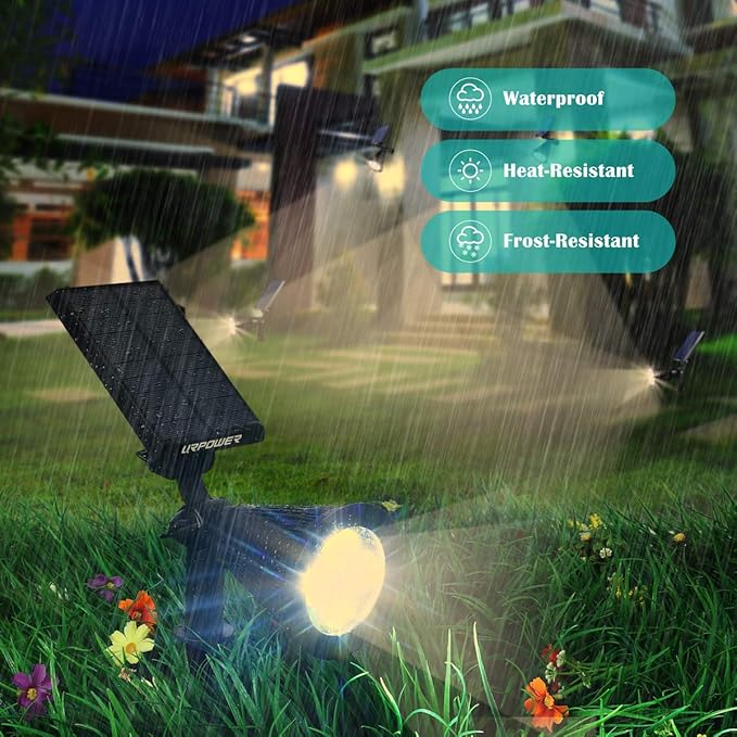 URPOWER Solar Lights Outdoor, Adjustable Spot Lights Outdoor, 2-in-1 Waterproof Landscape Spotlights Wall Light, Dusk-to-Dawn Solar Powered Light for Garden, Yard (2 Pack Warm)