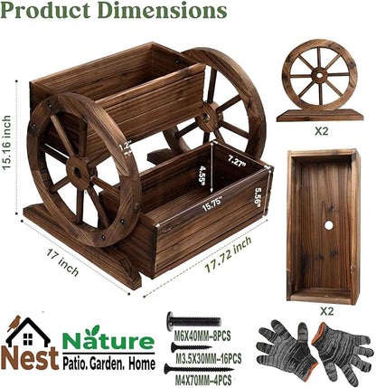 NestNature Wooden Wagon Planter Box,Raised Garden Bed,Decorative Garden Planters with Wheels-Outside Flower Pots for Indoor/Outdoor Décor Plants