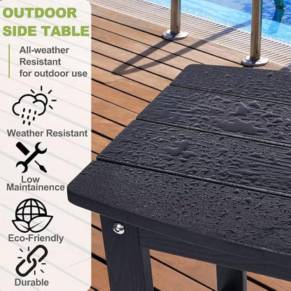Y&M Outdoor Side Table, HIPS Adirondack Small Double Layer Table, Waterproof Square Outside Table, Balcony Modern End Tables for Patio, Pool, Beach, Porch, Deck, Indoor or Outdoor Use, Black