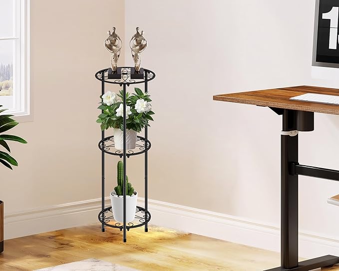 CASIMR Plant Stand Indoor Outdoor, Metal Rustproof Flower Shelf 3 Tier 32.3 inch, Tall Multiple Plant Pot Holder Rack for Garden Patio Living Room Corner Balcony, Black