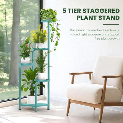 TOSKING 5 Tier Tall Plant Stand Indoor Outdoor, Heavy Duty Corner Shelf for Plants & Decor, Space Saving 3.9FT Metal Flower Pot Stand for Balcony, Garden, Living Room, Patio (Blue, 47in)