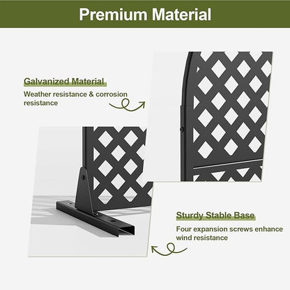 Casaphoria 72" H x 35" W Arched Metal Privacy Screen - Elegant Freestanding Outdoor Screen for Deck, Patio & Balcony - Versatile Decorative Privacy Panels for Home & Garden Use (Black-Laurence)