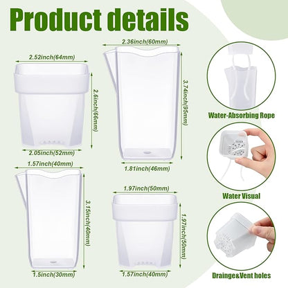 LemonRoad 20 Pack 2" and 2.5" Small Self Watering Pots for Indoor Plants with 20 Plant Label Mini Clear Plastic Planters with Water Level and Drainage Hole for Propagation, Succulents, African Violet