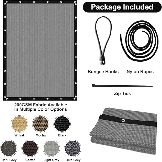 Artpuch 90% Sun Shade Cloth, 5 x 8 FT Pergola Shade Cover Canopy with Grommets, Sun Screen Fabric Tarp for Patio, Outdoor, Garden, Backyard, Light Grey