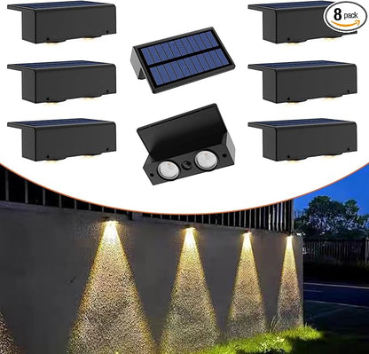 8-Pack Multi-Color Solar Spotlights for Fence & Wall - 30 Lumen High Brightness, 5 Modes (RGB Color Changing + Warm White) | Easy Mount for Steps, Patio, Yard - Matte Black