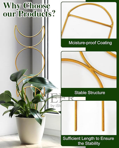 4 Pack Trellis for Climbing Plant Indoor, Small Metal Garden Trellis for Potted Plants Outdoor, Stake Mini Houseplant Trellis Support for Hoya, Vines, Pothos, Monstera (Gold)
