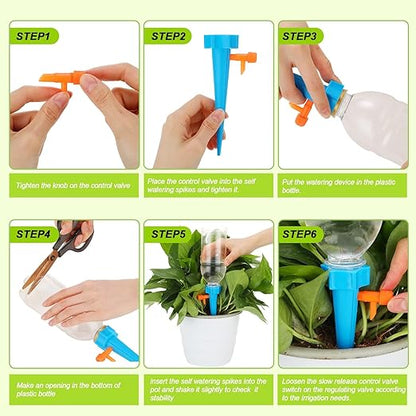 24 Pack Self Watering Spikes for Indoor/Outdoor Plants,Self Watering Planter Insert with Adjustable Drip Valve,Auto Vacation Plant Watering Devices,Plants Water System,Self-Watering Stakes