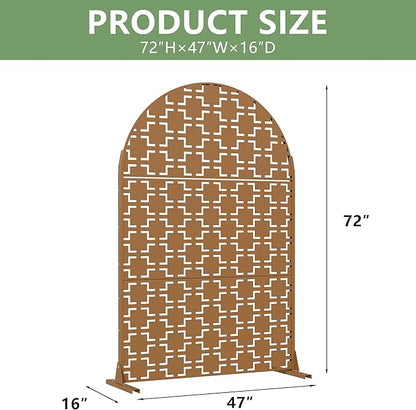 Casaphoria 72" H x 47" W Arched Metal Privacy Screen - Elegant Freestanding Outdoor Screen for Deck, Patio & Balcony - Versatile Decorative Privacy Panels for Home & Garden Use (Brown-Square)