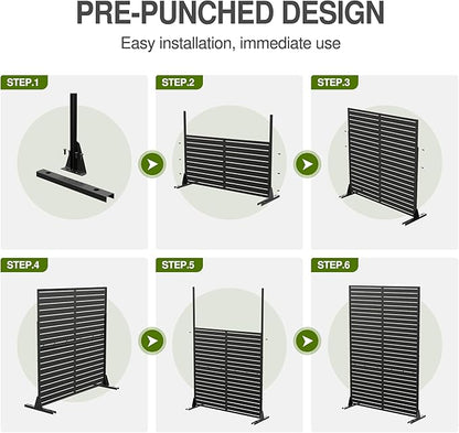 Casaphoria 72" H x 47" W Metal Outdoor Privacy Screen, Freestanding Decorative Divider for Patio, Deck, Balcony, and Garden with Stable Base, Black Leaves
