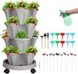 Vertical Planter 4 Tier Stackable Planters Garden Planters Strawberry Herb Flower and Vegetable Planter Indoor Outdoor Gardening Pots with Removable Wheels and Tools