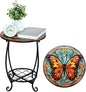Outdoor Side Table Round Small Mosaic Patio Accent Indoor End Plant Coffee Tea Table for Yard Patio Porch Garden Living Room, Bedroom(Butterfly B Style,16 Inch)