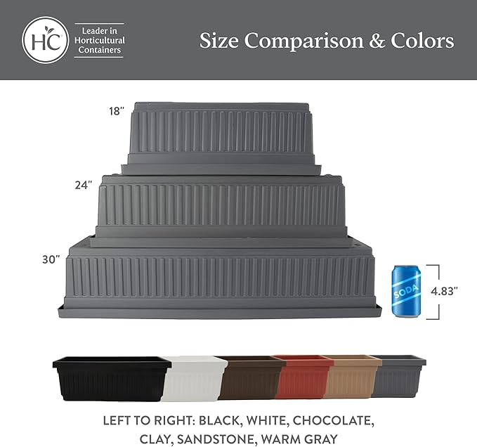 The HC Companies Venetian Window Planter Box w/Drain Plug - Long Planter Box for Windowsills, Balconies & More - Plastic Large Rectangular Planters for Herbs & Flowers (30" Sandstone, Pack of 1)
