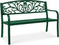 Best Choice Products Outdoor Bench Steel Garden Patio Porch Furniture for Lawn, Park, Deck w/Floral Design Backrest, Slatted Seat - Dark Green