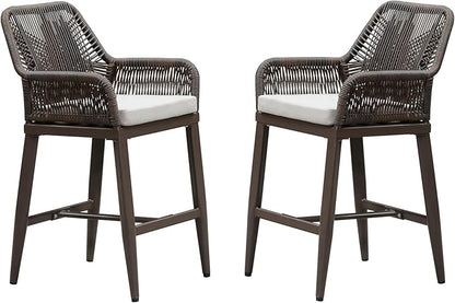 PURPLE LEAF Outdoor 24" Counter Height Bar Stools Chair Set of 2, All Weather Rattan and Aluminum Patio Bar Stool with Cushion for Indoor and Outdoor, Kitchen Island, Coffee