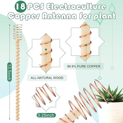 18 Pcs Electroculture Plant Stakes 13.5 Inches Long Copper Garden Stakes Electroculture Copper Gardening Antenna for Growing Vegetable Garden Plants Support