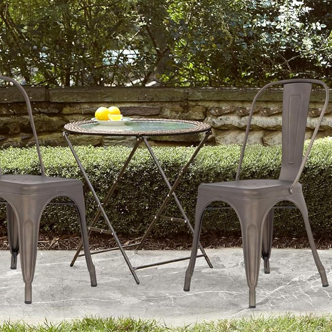 Patio Dining Chairs, Set of 4, Bronze Stackable with Removable Backrest