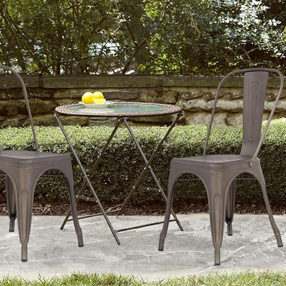 Patio Dining Chairs, Set of 4, Bronze Stackable with Removable Backrest