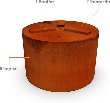 Plantercraft Large Round Planters for Outdoor Plants 20x20 Inch - Corten Steel Planter, Heavy Duty Modern Metal Pot for Front Porch, Patio & Garden Decor | Develops Natural Rust Patina