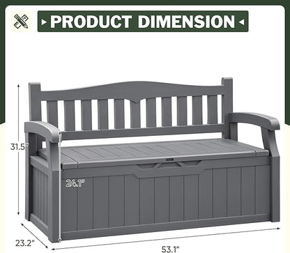 Flamaker 80 Gallon Storage Bench Outdoor Indoor, Durable All-Weather Seating with Hidden Storage, Lockable Deck Box for Garden, Patio, Poolside (Grey)