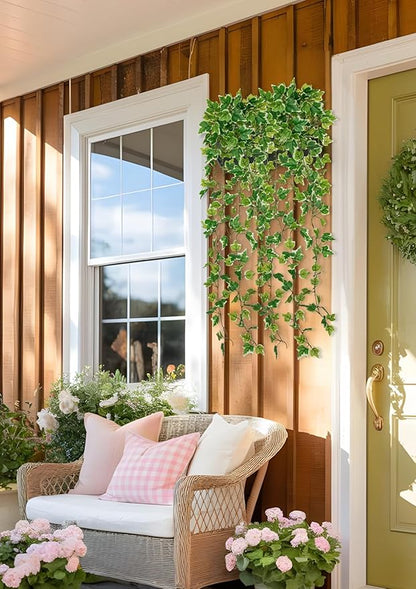 Hollyone 2pcs Artificial Hanging Plants 31" Fake Ivy Vine Faux Ivy Leaves Hanging Plant Greenery for Wall House Room Patio Indoor Outdoor Home Shelf Office Wedding Decor