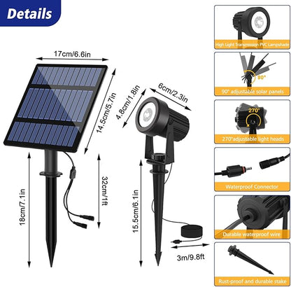 T-SUNUS Christmas Solar Garden Spotlight Outdoor 6-in-1 White Landscape Spot Lights IP65 Waterproof Separated Panel Dusk to Dawn 6000K Spotlights for Tree Yard Driveway Pathway Porch Walkway Halloween