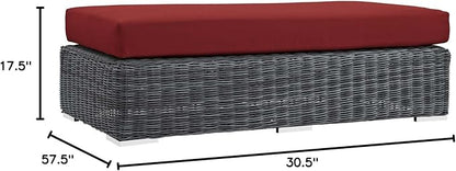 Modway Summon Wicker Rattan Outdoor Patio Sunbrella® Fabric Rectangle Ottoman in Canvas Red