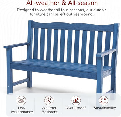 Stoog Outdoor Benches Set of 2, 2-Person All-Weather HIPS Garden Bench with 800 lbs Weight Capacity, Never Rot or Fade, Used for Patio, Deck, Backyard, Blue