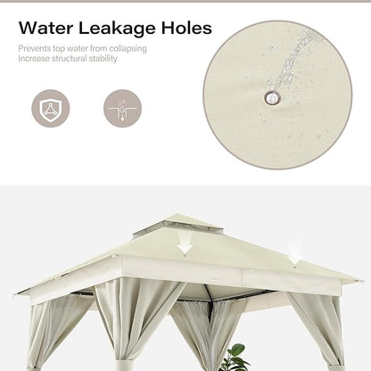 LAUSAINT HOME Semi-Permanent Outdoor Patio Gazebo 10'x10', Heavy Duty Party Tent Shelter with Double Roofs, Mosquito Nettings and Privacy Screens for Backyard, Garden, Lawn, Cream White