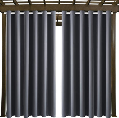 Outdoor Indoor Curtains W84 x L108 for Patio - Weather-resistant Window Panels Privacy Protect Grommet Top Thermal Insulated Home Curtain for Porch Pergola Lawn Garden Hot Tub Area (Gray, 2 Panels)