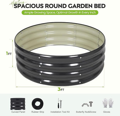 ZORMY Galvanized Raised Garden Bed Outdoor, Round Metal Planter Boxes 2 Pcs, 3x3x1ft Steel Raised Bed Kit for Planting Vegetables, Fruits, Flowers(Grey)