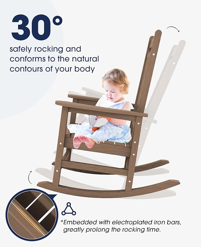 Brown Oversized Porch Rocking Chairs, Set of 2 with 350 lb Capacity