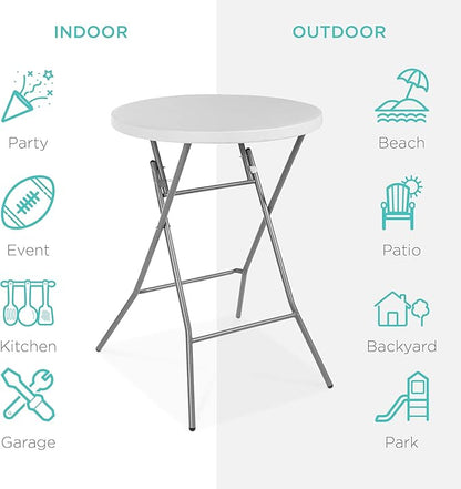 Best Choice Products 32in Bar Height Folding Table, Round Indoor Outdoor Accessory for Patio, Backyard, Dining Room, Events w/Thick Table Top, Metal Frame, Locking Legs, 330lb Weight Capacity - White | Bar Height, Indoor Outdoor, Patio, Backyard, Dinin...