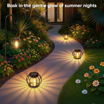 Solar Lanterns Outdoor Waterproof: 2 Pack Metal Hanging Decorative Solar Lights for Pathway Patio Garden Yard - 800mAh Lighting Auto On/Off - IP65 Rustproof Outdoor Lights - Gifts for Mom Women