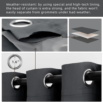 DIVA EN CAMINO DEC Outdoor Patio Curtain Waterproof Darkening Thermal Insulated Indoor Curtains for Bedroom, Porch, Living Room, Pergola, Cabana, W52 x L72, Dark Gray, Set of 2 Panels