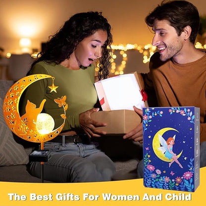 YJFWAL Garden Solar Cat Lights Pathway Stake Lights Glass Globe with Moon Cat Decor, Christmas Gift for Mom Grandma Friends, Outdoor Decor Light Waterproof for Walkway, Patio or Garden (Warm White)