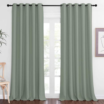 NICETOWN Sliding Door Window Treatment Blackout Patio Door Curtain Panels, Privacy Thermal Drapes for Bedroom Living Room Department with Grommet Top (Sage Green, W66 x L110)