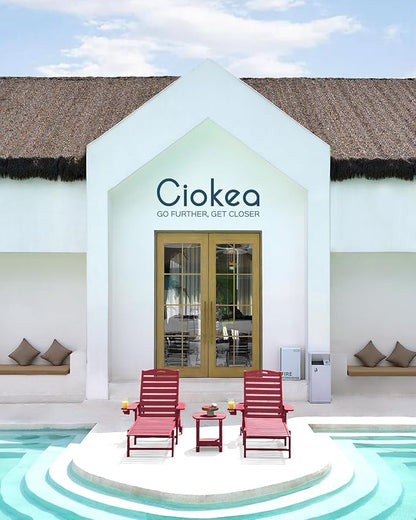 Ciokea Lounge Chair Outdoor, Oversized Chaise Lounge Chair with 5 Positions, HDPE, Patio Lounge Chair with Wheels & Cup Holder for Pool, Deck, Poolside, Red