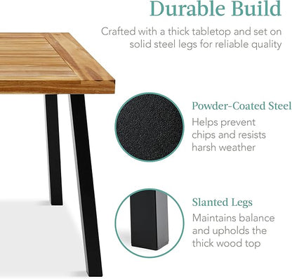 Best Choice Products 6-Person Indoor Outdoor Acacia Wood Dining Table, Picnic Table w/Powder-Coated Steel, 350 Pound Capacity Legs - Natural