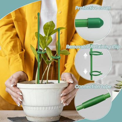 Plant Stakes, 20 Pcs Plant Sticks Stakes Support, Garden Stake Pole with Clips, Adjustable Plant Support with 20 Rings and 10 Connectors for Indoor and Outdoor Plants