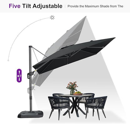 PURPLE LEAF 9 Feet Square Cantilever Umbrella Patio Umbrella with Base Outdoor Umbrella Aluminum Offset with 360-degree Rotation for Garden Deck Pool Patio Black