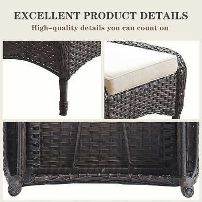 Belord Outdoor Ottomans for Patio Foot Rest - 25 Inch PE Wicker Foot Stool Set of 2 with Removable Cushions for Patio Furniture Sets,All Weather Rattan Ottoman for Balcony Deck Backyard Brown