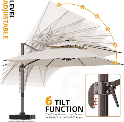 9' X 12' Cantilever Outdoor Patio Umbrellas Double Top Large Rectangle Umbrella Heavy Duty 360°Rotation Offset Umbrella for Garden Deck Pool Patio,Beige