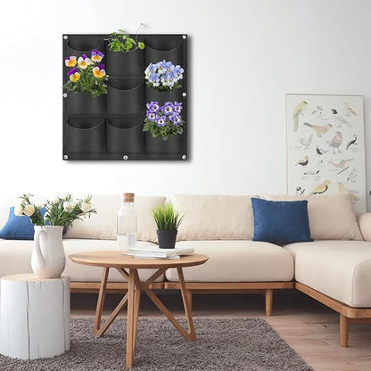9 Pockets Hanging Planter Bags, Hanging Vertical Wall Mounted Plant Planting Grow Bags, Herb Garden Planter Outdoor Indoor Growing Bag, Gardening Vertical Greening Flower Container(0.5m×0.5m, Black)