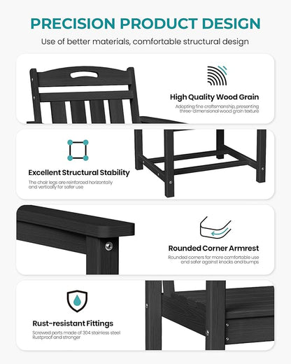 Outdoor Patio Dining Chair - All-Weather Fade-Resistant HDPE, Low Maintenance - for Garden, Backyard, Deck - New Black