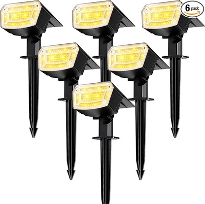 TECKNET Spot Lights Outdoor with 59 LED, 6 Pack Solar Lights Outdoor Waterproof IP65, Auto On/Off Solar Spot Lights, 3 Lighting Modes Solar Powered Garden, 2-in-1 Solars Landscape Light (Warm White)