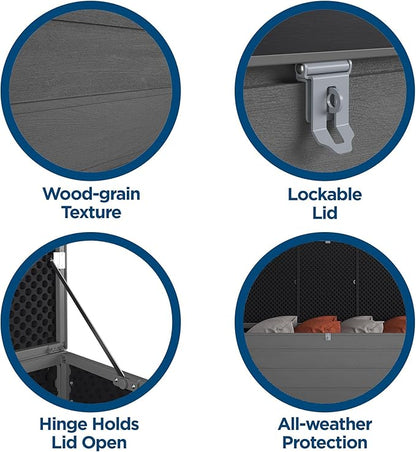 Cosco Outdoor Living 88180BGY1E Cosco Outdoor Patio Storage, Extra Large, 180 Gallons, Charcoal Deck Box, Black/Gray
