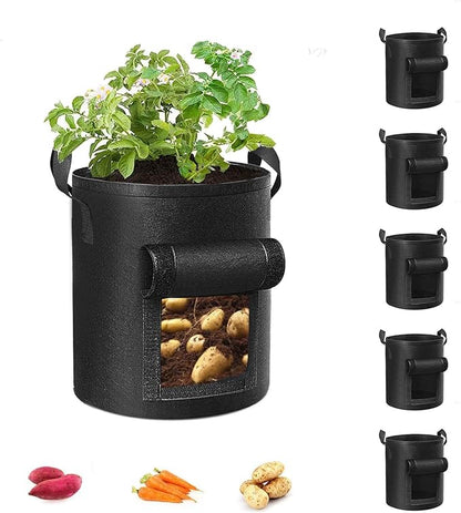 5-Pack 10 Gallon Potato Grow Bags, Garden Planting Bag with Reinforced Handle, Thickened Nonwoven Fabric Pots for Tomato, Vegetable and Fruits