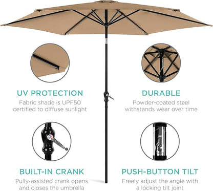 Best Choice Products 10ft Outdoor Table Compatible Steel Polyester Market Patio Umbrella w/Crank and Easy Push Button Tilt